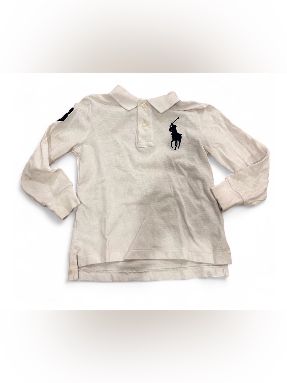 Ralph Lauren SIZE 3T - Kids Long Sleeve Polo in Cream with Navy Pony